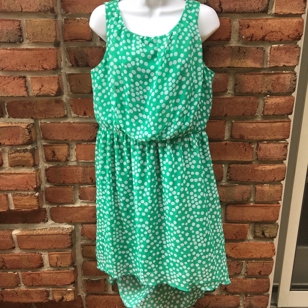Voir Voir Green White Polka Dot High-Low Dress 10